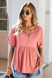 Buttoned Notched Neck Short Sleeve Top