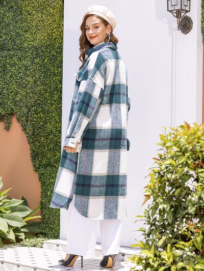 Plaid Button Up Dropped Shoulder Coat