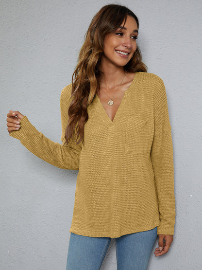 Dropped Shoulder High-Low Waffle-Knit Top