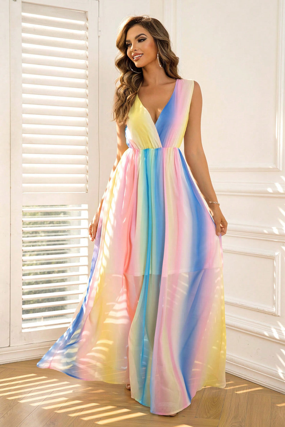 Surplice Neck Sleeveless Maxi Dress