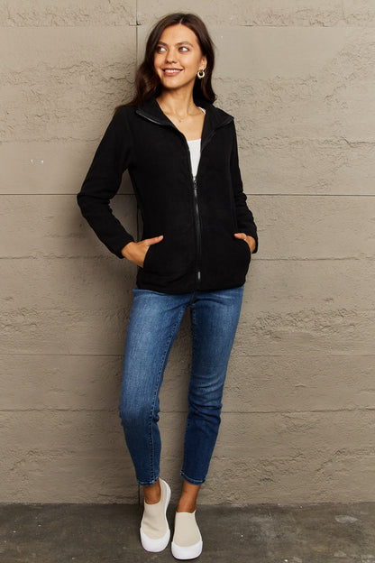 Ninexis Collared Neck Zip-Up Jacket with Pocket