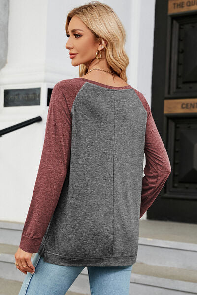 Heathered Round Neck Long Sleeve T-Shirt