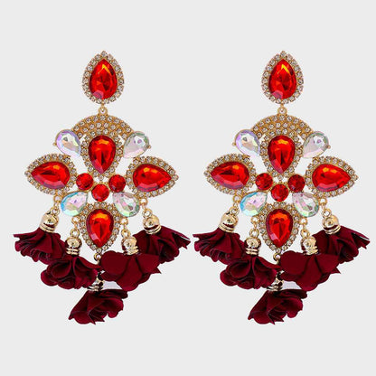 Flower Shape Rhinestone Alloy Dangle Earrings