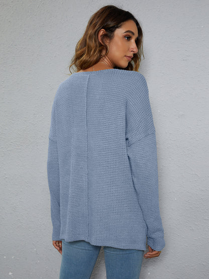 Dropped Shoulder High-Low Waffle-Knit Top