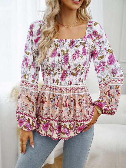 Square Neck Printed Blouse