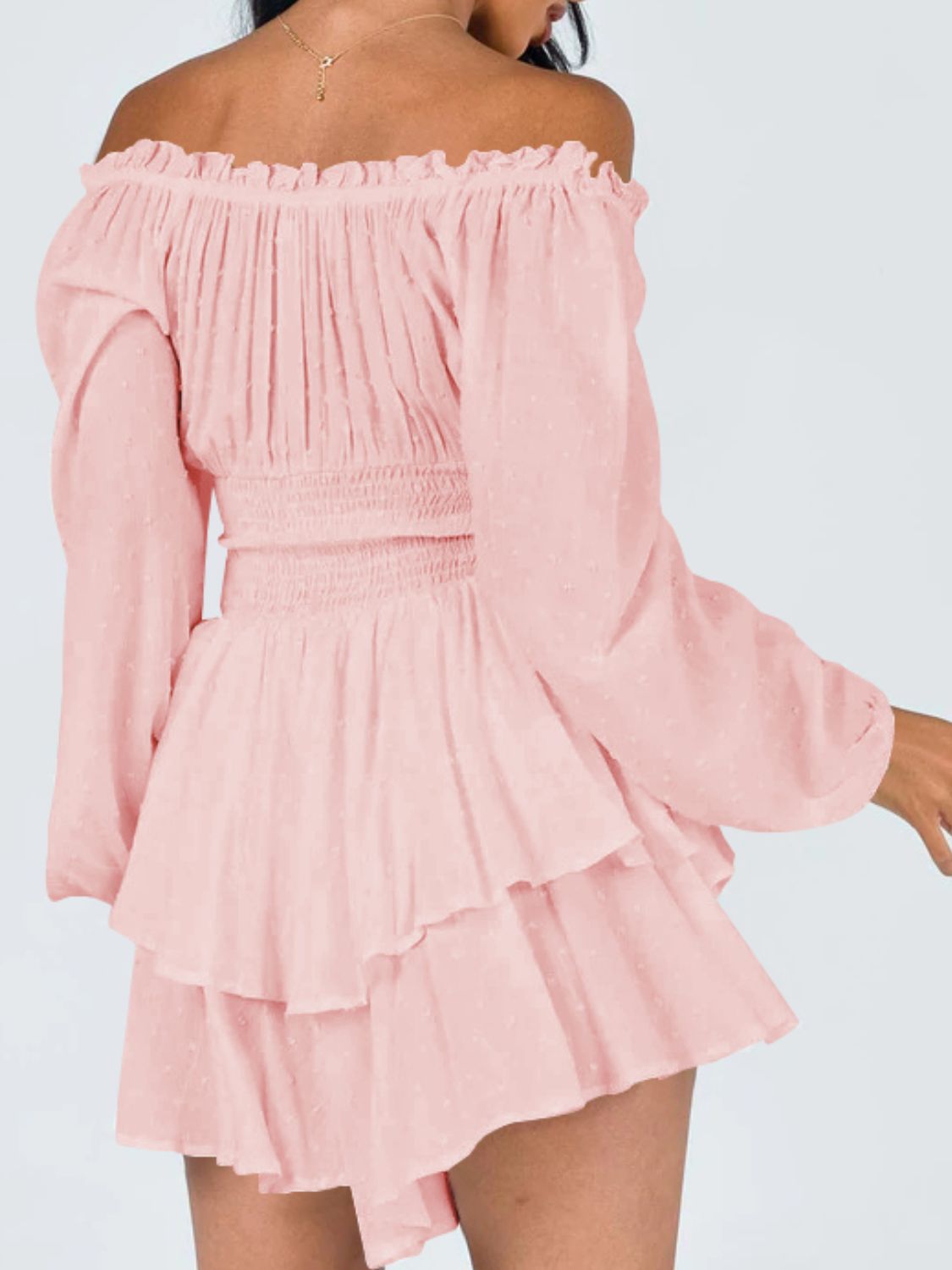 Off Shoulder Smocked Waist Mini Dress