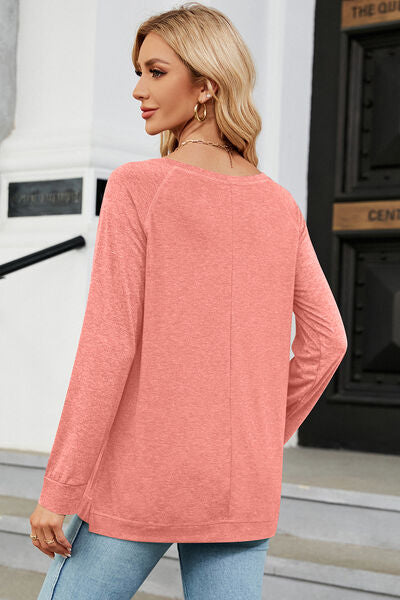 Heathered Round Neck Long Sleeve T-Shirt