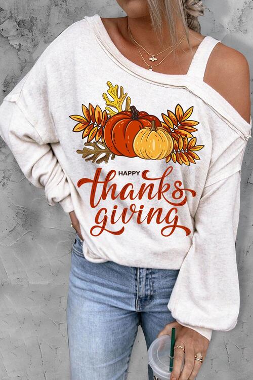 THANKSGIVING Asymmetrical Neck Long Sleeve Top