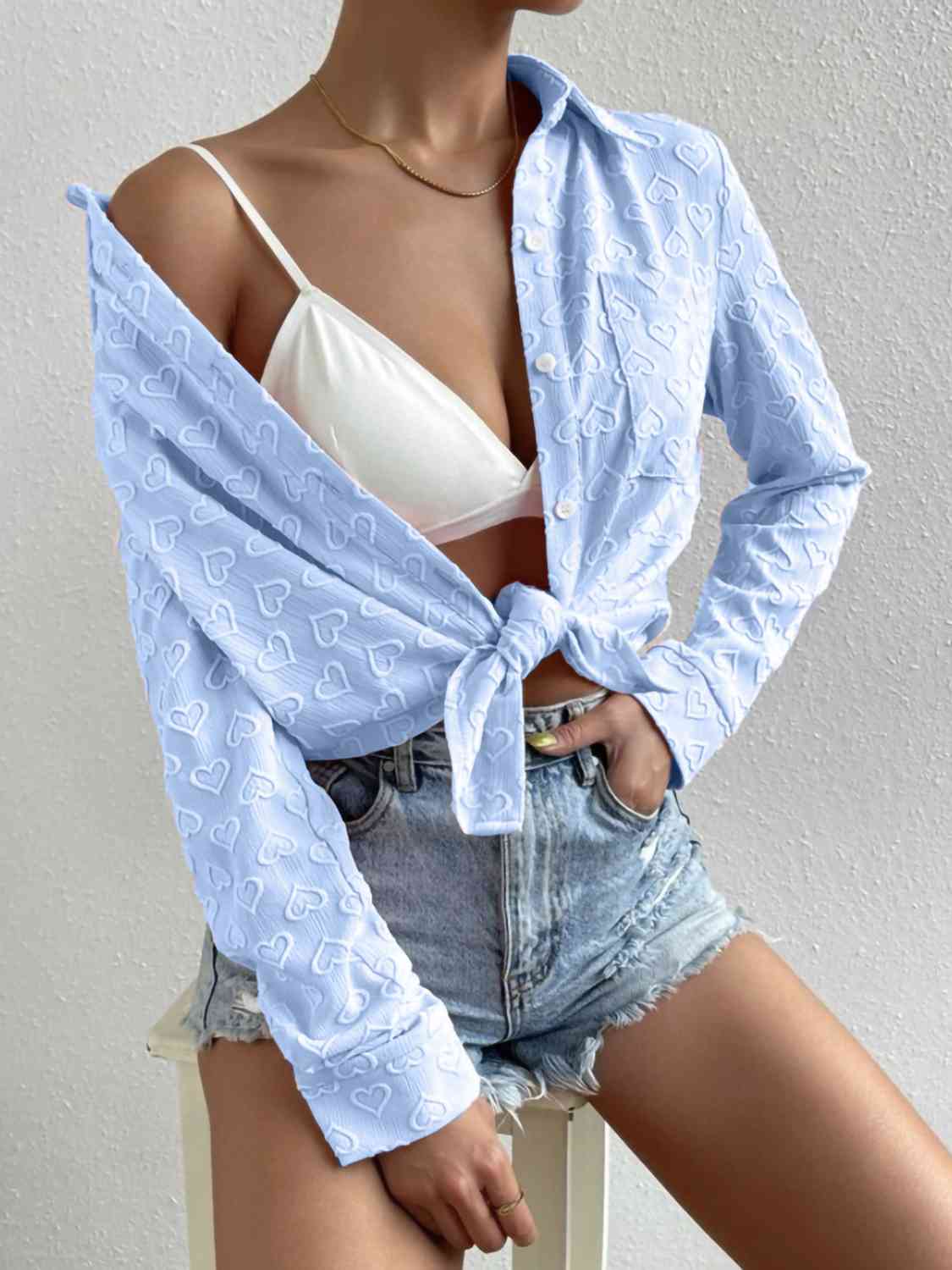 Heart Collared Neck Button Down Shirt