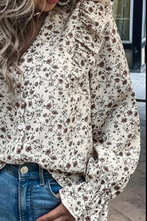 Floral Ruffled Flounce Sleeve Blouse