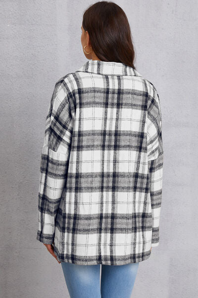 Plaid Button Up Dropped Shoulder Outerwear