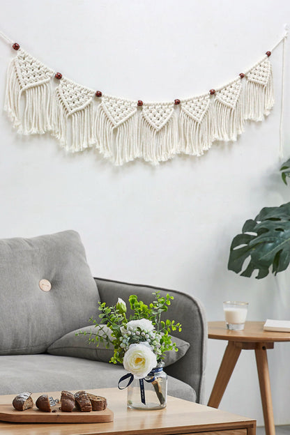 Bead Trim Macrame Fringe Wall Hanging