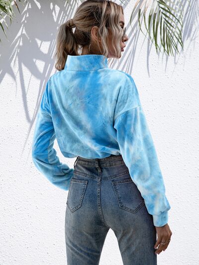 Tie-Dye Quarter Zip Dropped Shoulder Sweatshirt