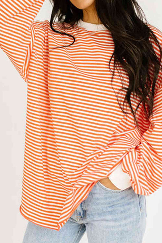 Striped Round Neck Long Sleeve Sweatshirt