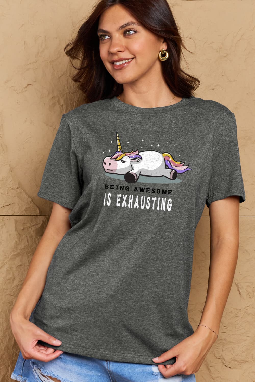 Simply Love Full Size BEING AWESOME IS EXHAUSTING Graphic Cotton Tee