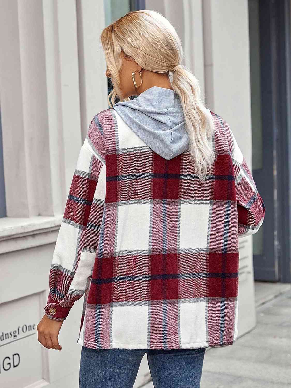 Plaid Hooded Jacket with Pockets