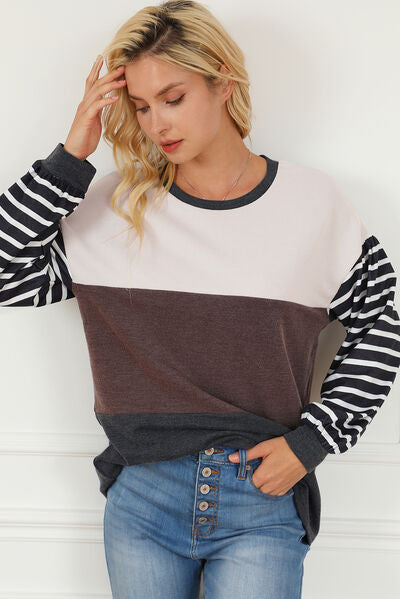 Striped Color Block Dropped Shoulder T-Shirt