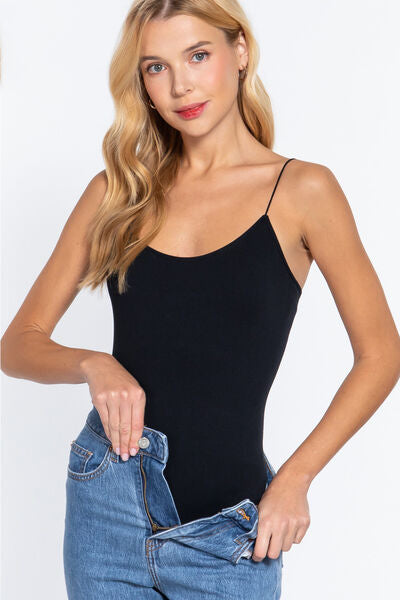 ACTIVE BASIC Ribbed Round Neck Cami Bodysuit