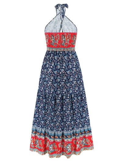 Smocked Printed Halter Neck Dress