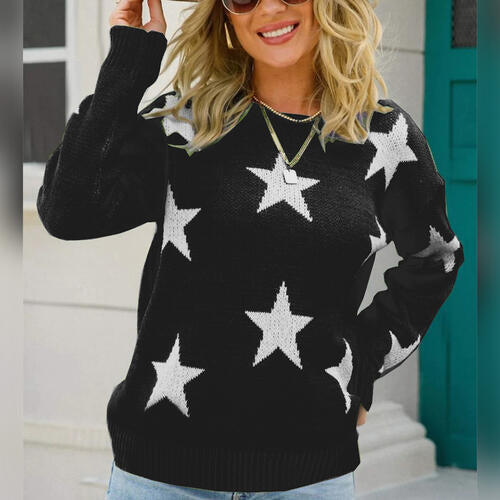 Star Pattern Round Neck Sweater