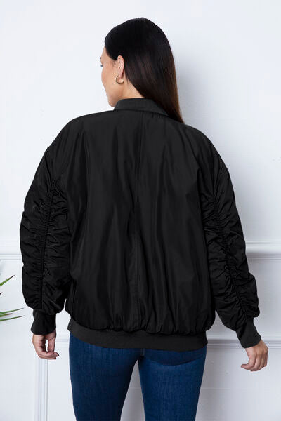 Ruched Zip Up Dropped Shoulder Jacket