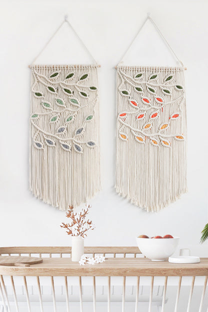 Contrast Leaf Fringe Macrame Wall Hanging