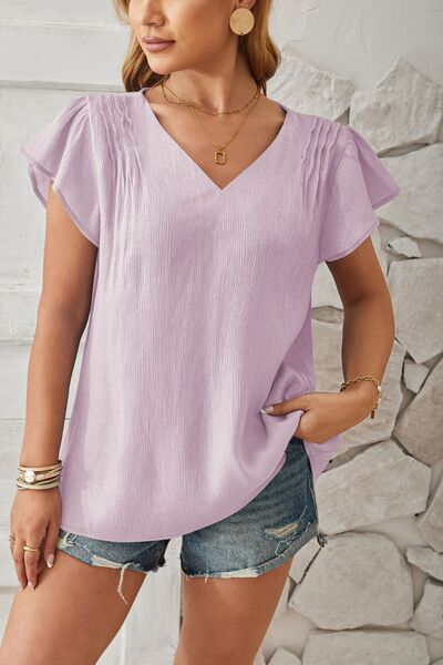 V-Neck Flutter Sleeve T-Shirt