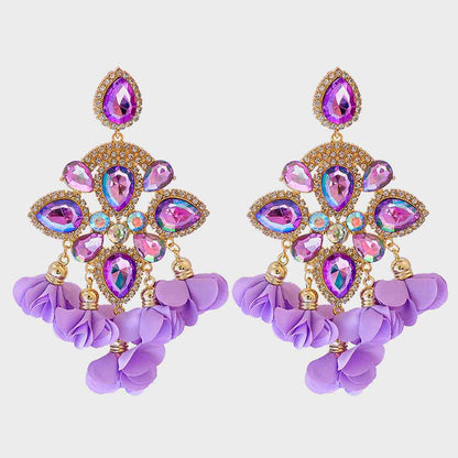 Flower Shape Rhinestone Alloy Dangle Earrings