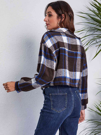 Plaid Button Front Jacket with Pockets