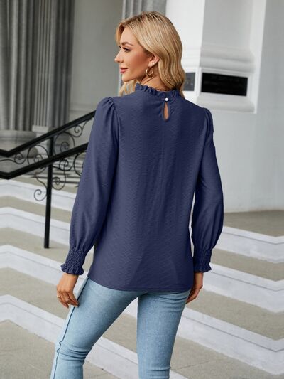 Frill Mock Neck Lantern Sleeve Blouse