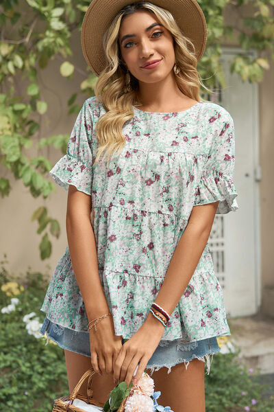 Floral Round Neck Short Sleeve T-Shirt