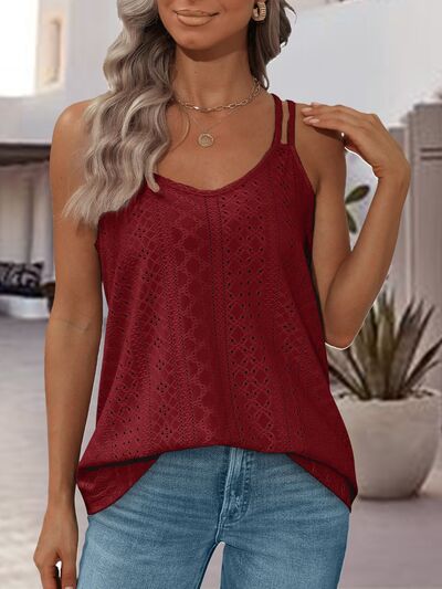 Eyelet Scoop Neck Spaghetti Strap Cami