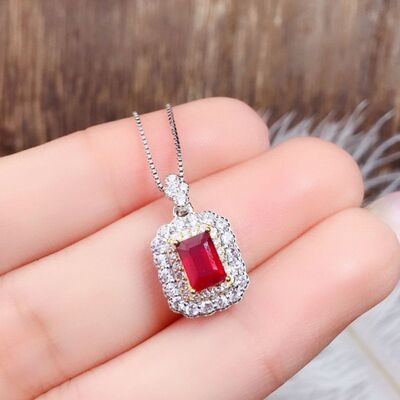 Silver-Plated Artificial Gemstone Pendant Necklace