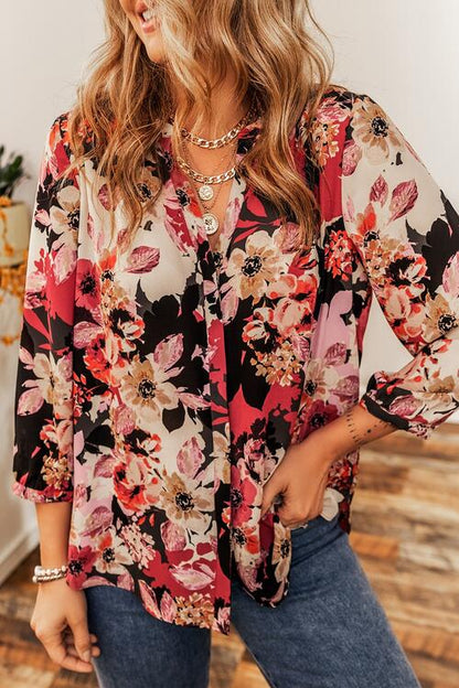 Floral Notched Long Sleeve Shirt