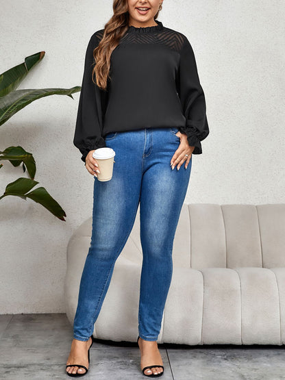 Plus Size Round Neck Flounce Sleeve Blouse