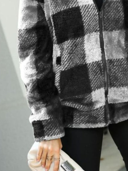 Plaid Zip-Up Collared Jacket