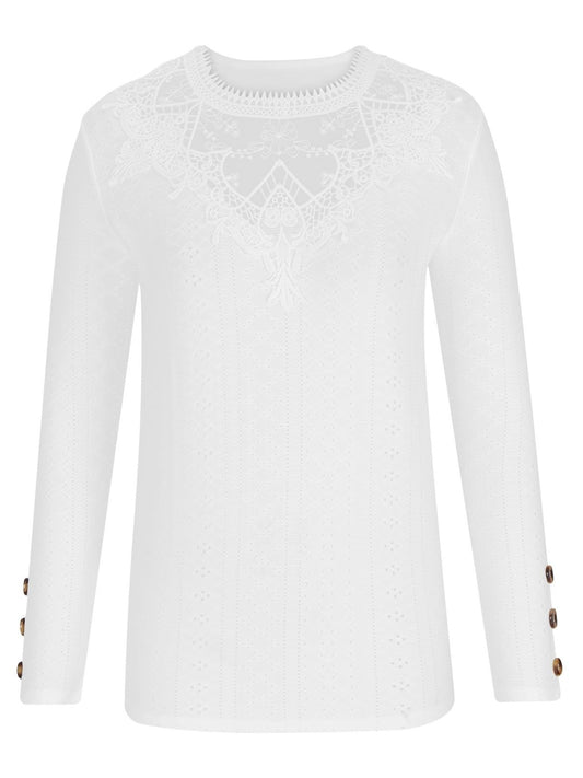 Eyelet Lace Detail Long Sleeve Blouse