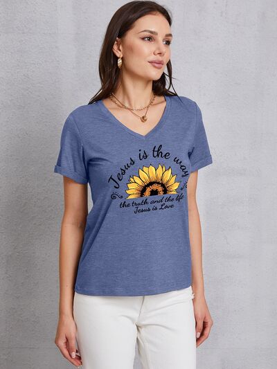 Sunflower V-Neck Short Sleeve T-Shirt