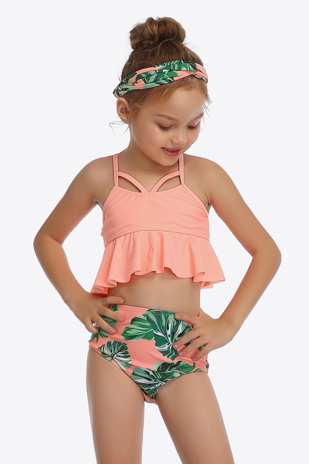 Botanical Print Crisscross Ruffled Two-Piece Swim Set