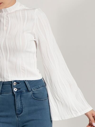 Mock Neck Flare Sleeve Blouse