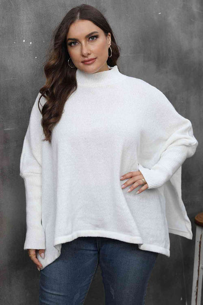 Mock Neck Raglan Sleeve Slit Sweater