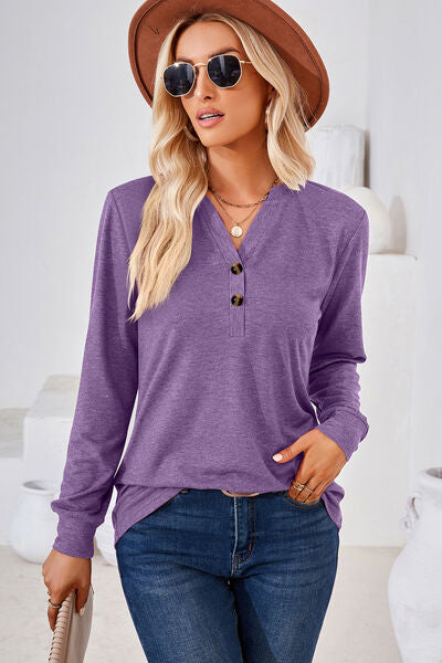 Notched Long Sleeve T-Shirt