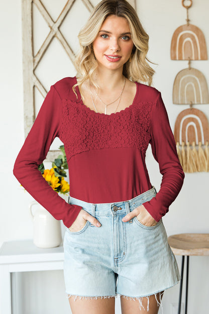 Lace Crochet Long Sleeve Top