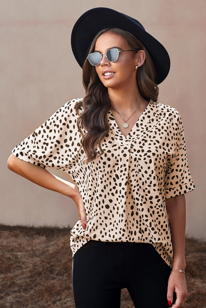 Printed V-Neck Cuffed Tunic Top