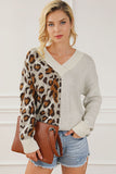 Leopard V-Neck Dropped Shoulder Sweater