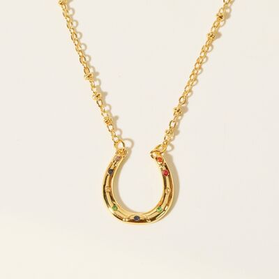 Inlaid Zircon 18K Gold-Plated U Shape Pendant Necklace