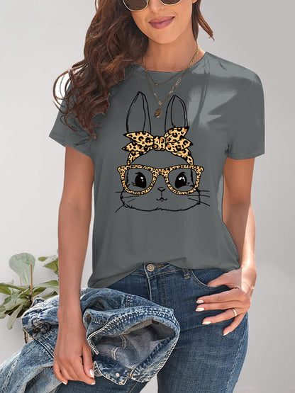 Rabbit Graphic Round Neck Short Sleeve T-Shirt