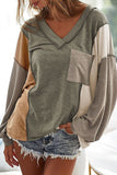 Exposed Seam Color Block V-Neck T-Shirt