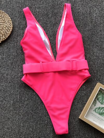 Plunge Wide Strap Sleeveless One-Piece Swimwear