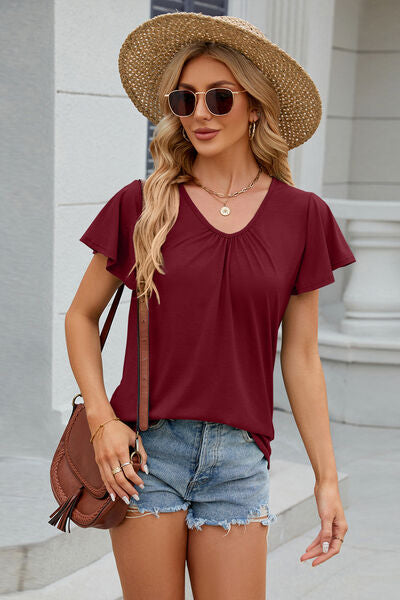 V-Neck Flutter Sleeve T-Shirt